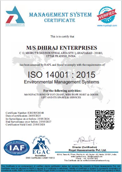 Dhiraj Crane Achieves Iso 14001 Certification